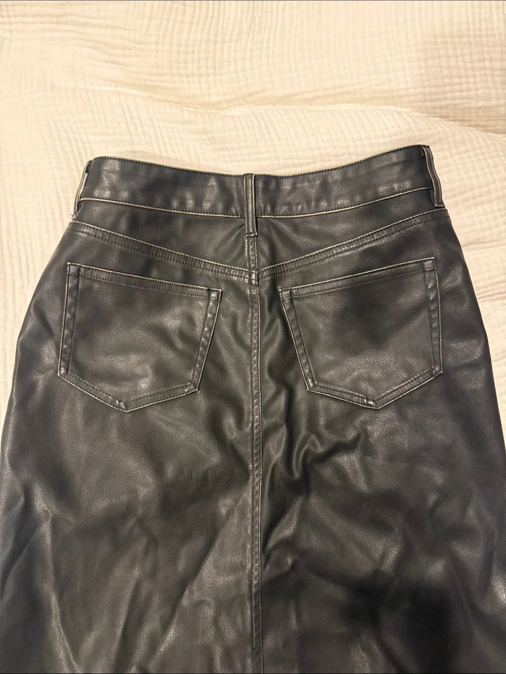 Faux Leather Pencil Slit Skirt